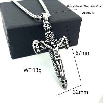 Vintage Punk 304 Stainless Steel Skull Jesus Cross Pendant Necklaces for Men AP1253-1