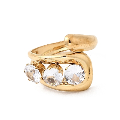 304 Stainless Steel Micro Pave Cubic Zirconia Open Cuff Rings for Women RJEW-K258-12C-G-1