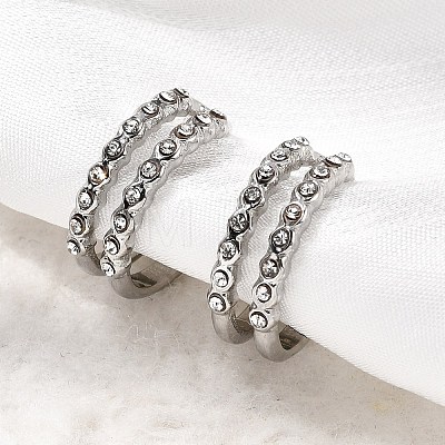 304 Stainless Steel Rhinestone Cuff Earrings EJEW-L313-04P-1