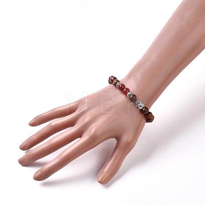 Dyed Wood Round Beads Stretch Bracelets BJEW-JB04839-1