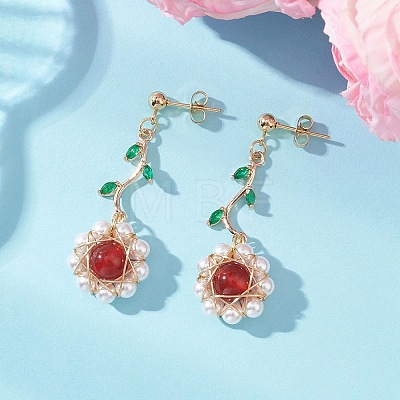Flower 304 Stainless Steel Cubic Zirconia Dangle Stud Earrings EJEW-TA00800-03-1