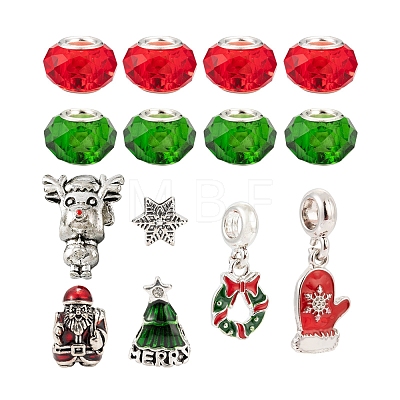 36Pcs 8 Style Christmas Themed European Style Alloy & Glass Beads Sets DIY-LS0003-11-1