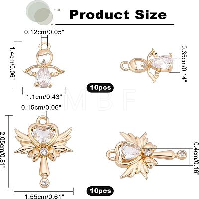 20Pcs 2 Style Rack Plating Brass Micro Pave Clear Cubic Zirconia Pendants KK-FH0004-22-1