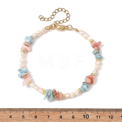 Natural Morganite & Larimar & Cultured Freshwater Pearl Beaded Bracelets for Women BJEW-JB13954-1