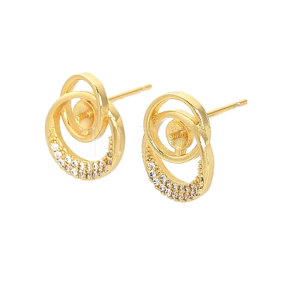 Flat Round Brass Micro Pave Clear Cubic Zirconia Stud Earring Findings KK-D102-09G-1