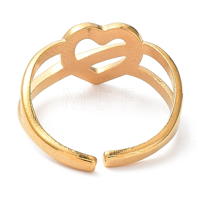 Ion Plating(IP) 304 Stainless Steel Hollow Heart Open Cuff Rings RJEW-D006-05G-1
