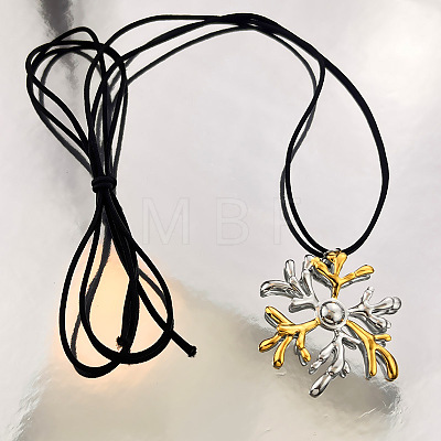 Two Tone 304 Stainless Steel Pendant Adjustable 2-Strand Black PU Leather Cord Necklaces for Women WG6EB49-04-1