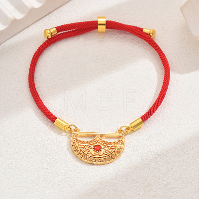 Vintage Ethnic Style Adjustable Round Cord Silder Bracelets with Brass Rhinestone Link for WomenLink for Women PY7261-1-1