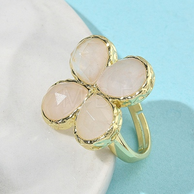 Natural Rose Quartz Faceted Adjustable Finger Rings for Women RJEW-A092-01G-15-1