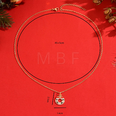 Cute Cartoon Brass Red White Green Emamel Christmas Wreath Pendant Necklaces for Holiday Festive Wear GL3657-1