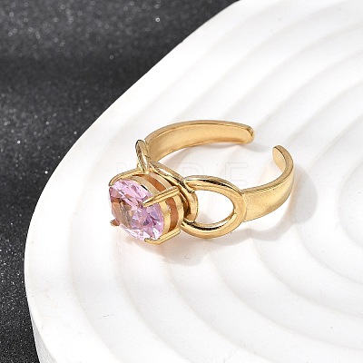 Brass Micro Pave Glass Cuff Rings for Women LS-RJEW-K312-05G-1