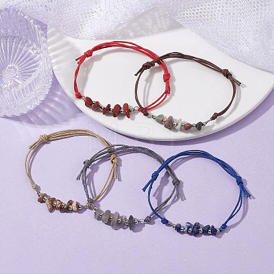 5Pcs Natural Mixed Stone Chips Braided Bead Bracelet Sets BJEW-JB09869-02-1