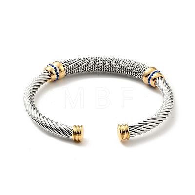 304 Stainless Steel Twist Rope Shape Open Cuff Bangle with Rhinestone for Women BJEW-D449-01GP-04-1