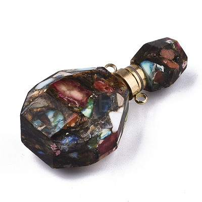 Assembled Synthetic Pyrite and Imperial Jasper Openable Perfume Bottle Pendants G-R481-14E-1