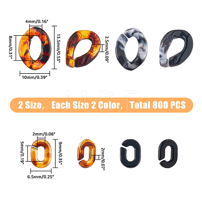 800Pcs 4 Style Transparent Acrylic Linking Rings OACR-FH0001-035-1