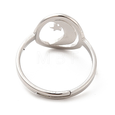 201 Stainless Steel Moon & Star Adjustable Ring for Women RJEW-F131-07P-1