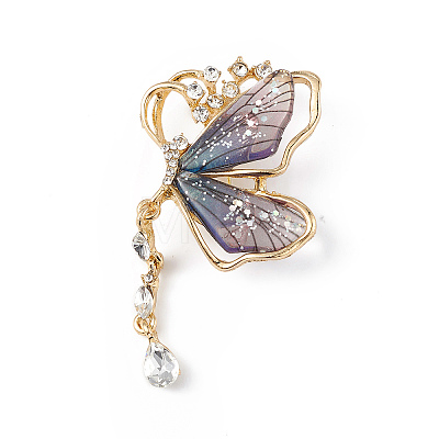 Resin Butterfly Brooch Pin with Crystal Rhinestone X-JEWB-P016-05KCG-01-1