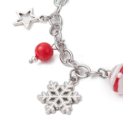 Christmas Theme Handmade Lampwoke and Alloy Snowflake Charms Bracelets BJEW-TA00561-1