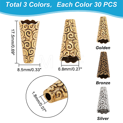   90Pcs 3 Colors Apetalous Alloy Bead Cone FIND-PH0006-56-1