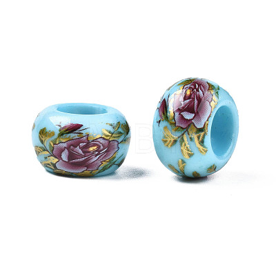 Flower Printed Opaque Acrylic Rondelle Beads SACR-S305-27-E03-1