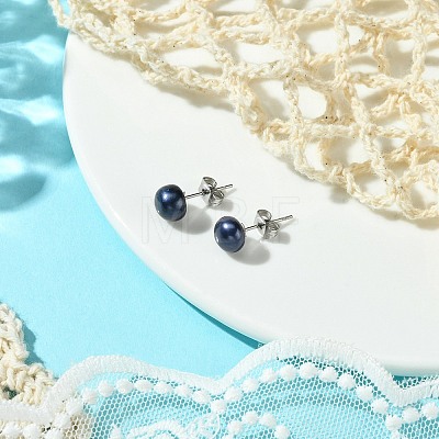 Natural Pearl Beads Ear Studs EJEW-JE02880-02-1