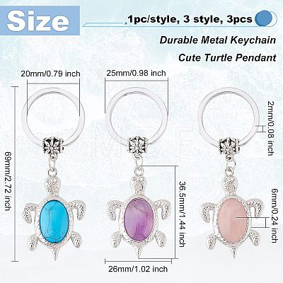 3Pcs 3 Style Natural & Synthetic Stone Keychain KEYC-OC0001-22-1