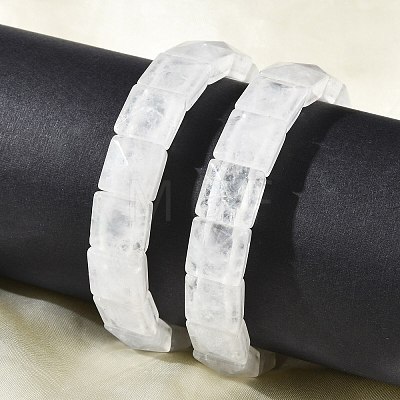 Square Natural Quartz Crystal Beads Stretch Bracelets for Women Men BJEW-C097-06W-1