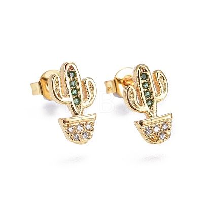 Brass Micro Pave Cubic Zirconia Stud Earrings EJEW-L224-28G-1