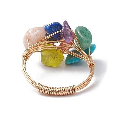 Natural & Synthetic Mixed Gemstone Chips Beaded Chakra Theme Fringer Ring RJEW-TA00108-1