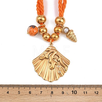 Ocean 304 Stainless Steel Shell Shape Pendant Polyester Rope Necklaces for Women NJEW-K252-10G-1
