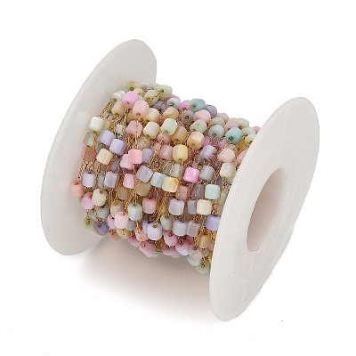 Handmade 304 Stainless Steel Dyed Shell Beads Cube Link Chains CHS-B011-03C-G-1