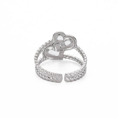 304 Stainless Steel Interlocking Heart Cuff Ring RJEW-N038-043P-1