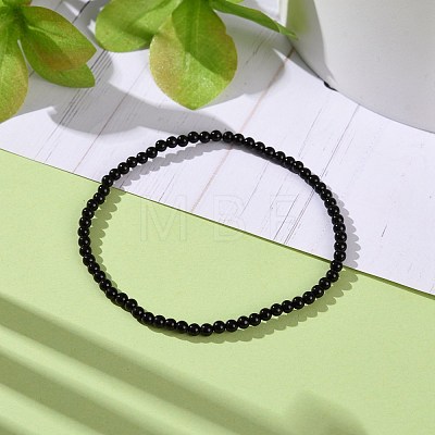 Mini Natural Black Onyx Beaded Stretch Bracelets BJEW-JB07669-01-1