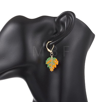 3 Pairs 3 Colors Leaf Glass Seed Beaded Leverback Earrings EJEW-MZ00701-1
