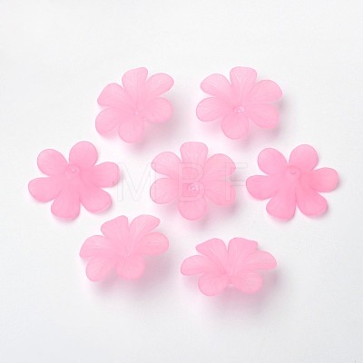 Pink Flower Frosted Clear Transparent Acrylic Beads for Jewelry DIY X-PAF154Y-4-1