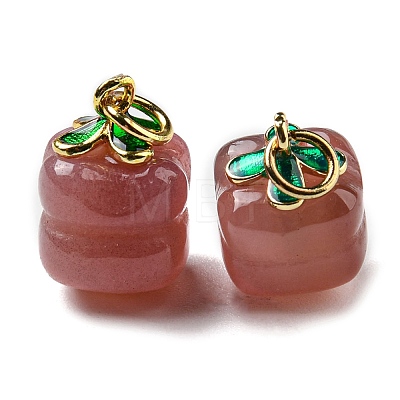 Natural Agate Persimmon Charms with Brass Leaf and Jump Rings G-R489-01G-1