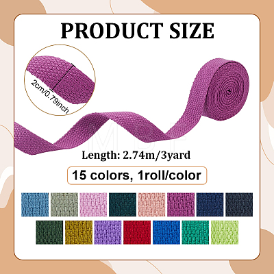15Rolls 15 Colors Polycotton Ribbon OCOR-PH0036-35-1