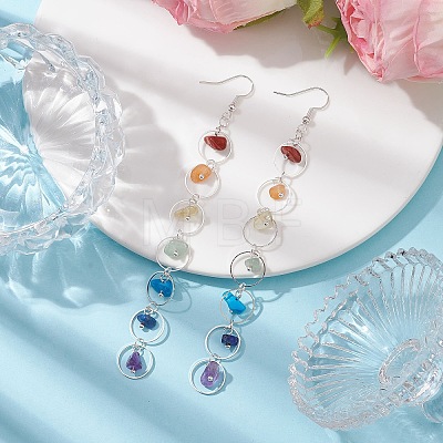 7 Chakra Theme Natural & Synthetic Mixed Gemstone Chips Dangle Earrings EJEW-JE05703-01-1