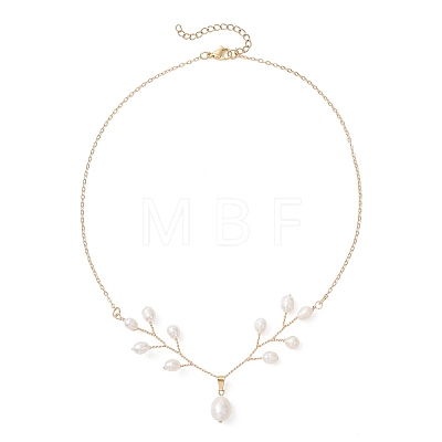 Natural Pearl Deer Pendant Brass Cable Chain Necklaces for Women NJEW-TA00230-1