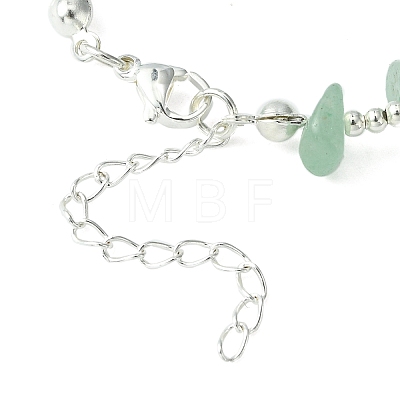 Natura Green Aventurine Heart Charm Bracelet with Chips Beaded Chains BJEW-TA00295-01-1
