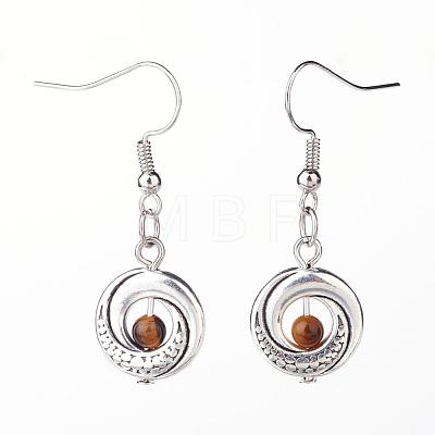 Natural Gemstone and Tibetan Style Alloy Beads Dangle Earrings EJEW-JE02455-1