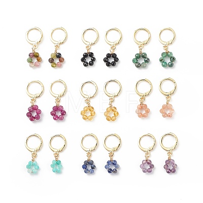 9 Pairs 3 Style Natural Mixed Gemstone Beaded Ring Dangle Leverback Earrings EJEW-JE05089-1