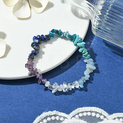 Natural Quartz Crystal & Lapis Lazuli & Apatite & Amethyst & Dyed Howlite Chip Beaded Stretch Bracelets for Women BJEW-JB10817-1