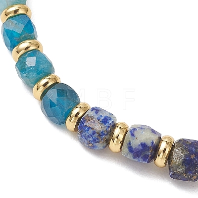 Natural Lapis Lazuli & Aquamarine & Rainbow Moonstone & Apatite Beaded Stretch Bracelets BJEW-JB13485-02-1