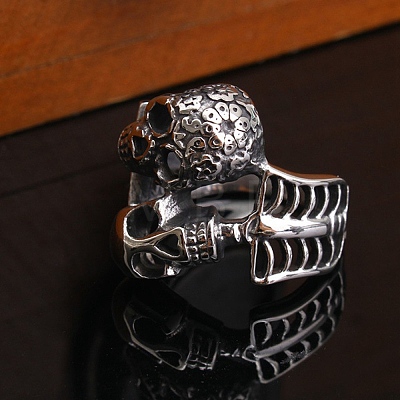 Steam Punk Style 316L Surgical Stainless Steel Skull Finger Rings SKUL-PW0005-07F-1