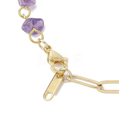 Handmade Natural Amethyst Chip Beads & 304 Stainless Steel Paperclip Chain Necklaces NJEW-JN05499-01-1