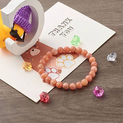 Natural Peach Calcite Round Beads Stretch Bracelets BJEW-JB06867-1