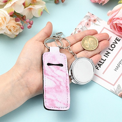 PU Leather & Iron Mirror Keychains HJEW-YW00545-02-1