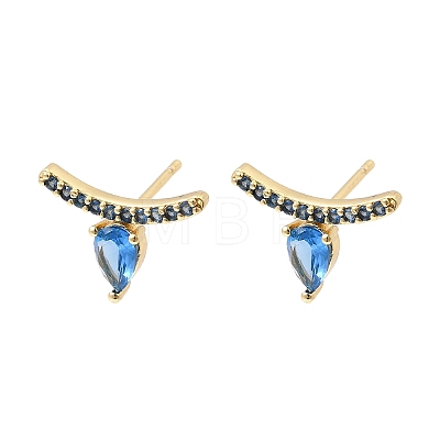 Brass Micro Pave Cubic Zirconia Stud Earrings EJEW-G471-14G-1