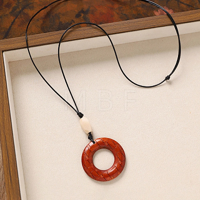 Wood Pendant Black Wax Cord Long Necklaces for Women FS-WG36920-22-1